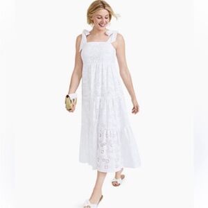 Charter Club White Cotton Eyelet Dress Size Petite Medium
